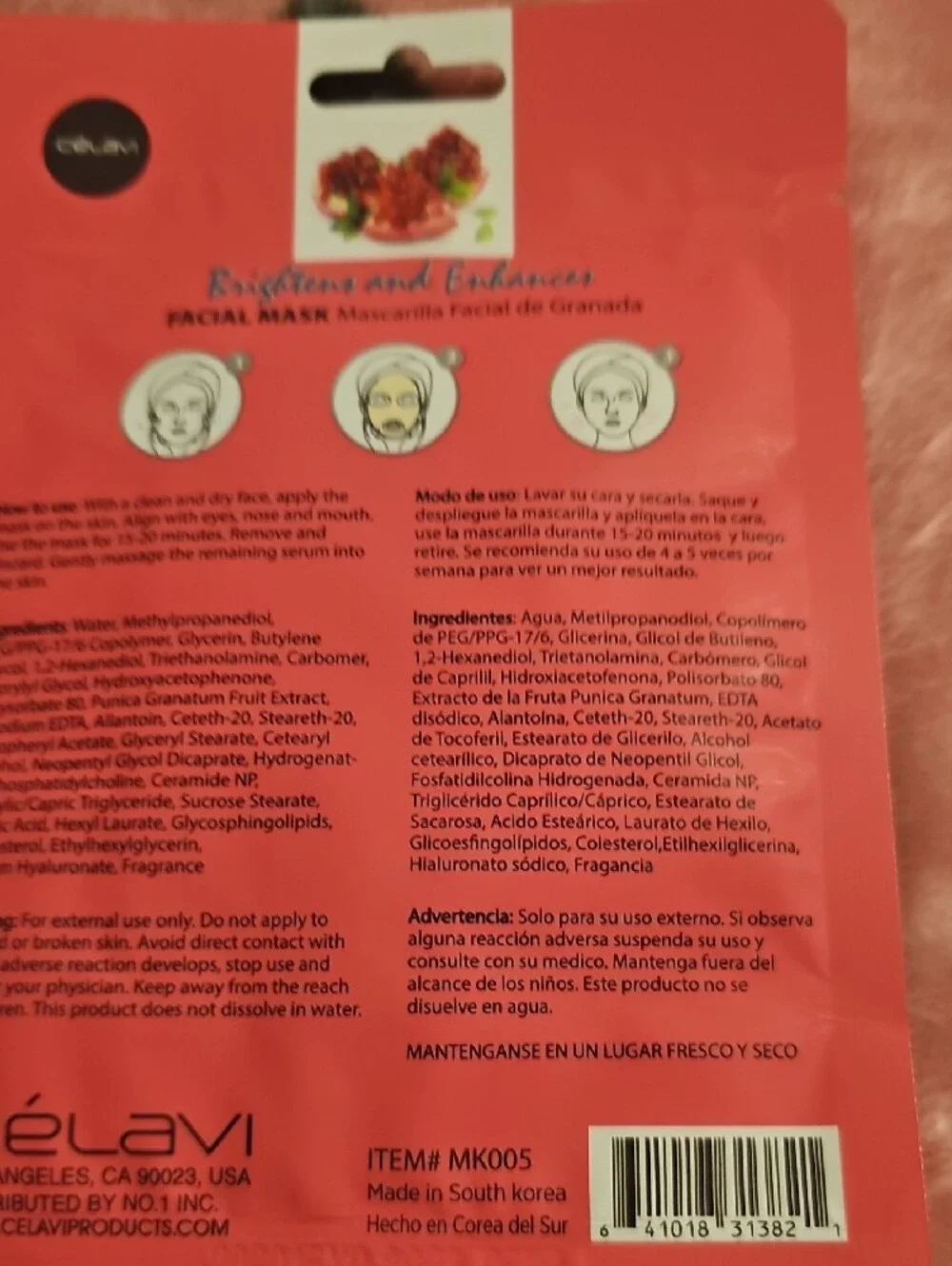 Celavi Pomegranate Facial Mask - Pink Sheet Mask